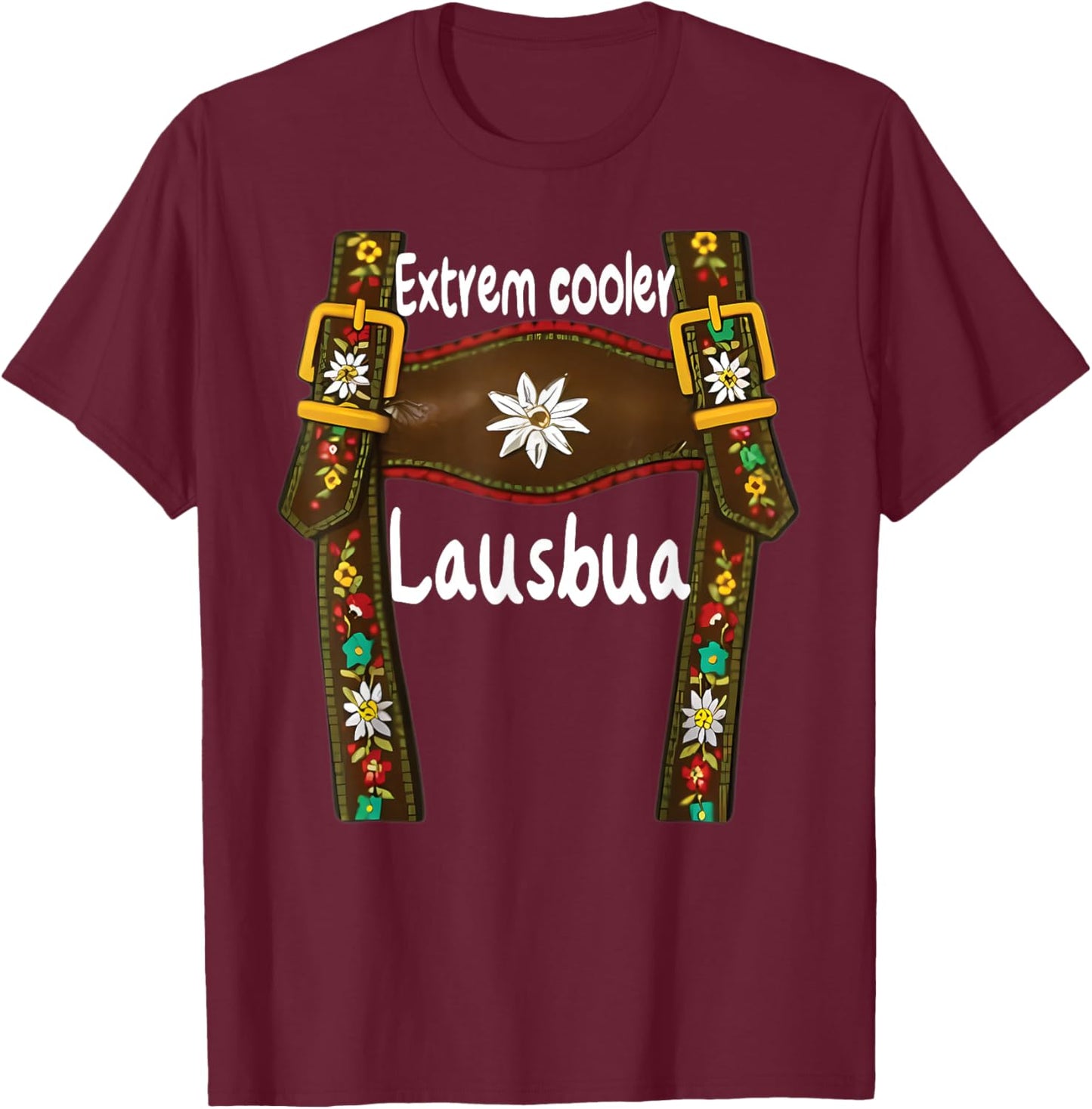 Lausbua Lausmadl Kinder Trachten Lederhose Ersatz Lederhosn T-Shirt - T-Shirt | Maroon