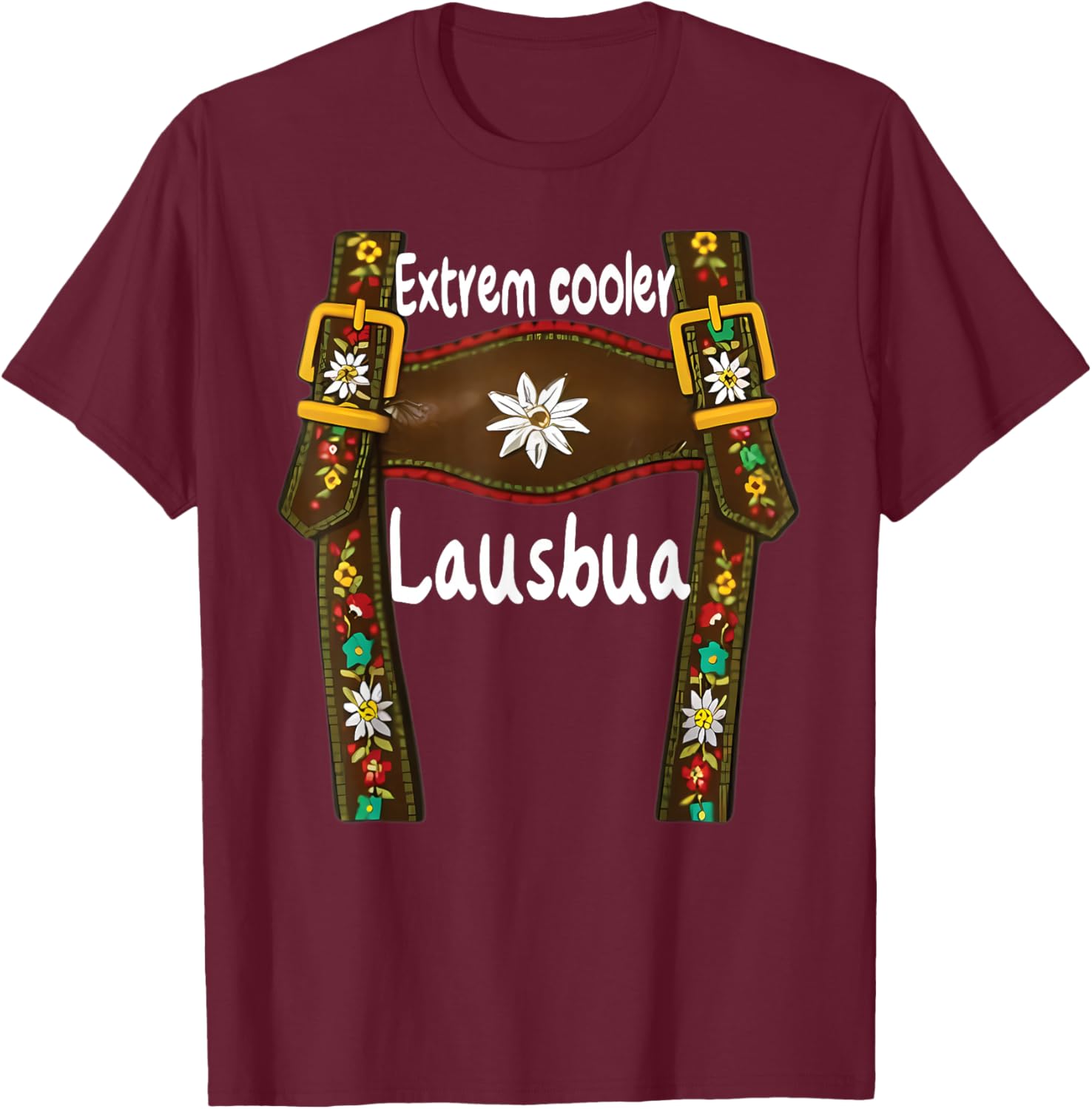 Lausbua Lausmadl Kinder Trachten Lederhose Ersatz Lederhosn T-Shirt - T-Shirt | Maroon