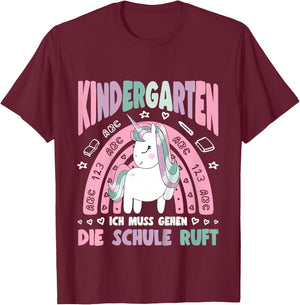 Kinder Kita Abgänger 2026 Einhorn Schule Ruft Schulkind Mädchen T-Shirt - T-Shirt | Maroon