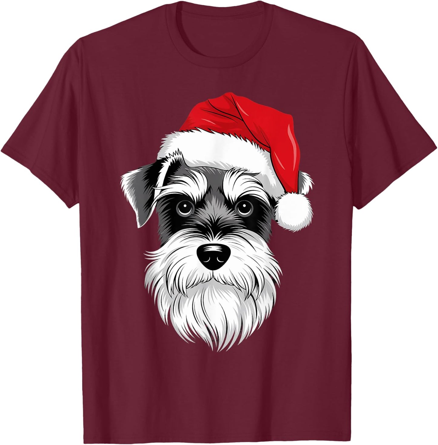 Mini Schnauzer Santa Dog on Miniature Schnauzer Christmas T-Shirt - T-Shirt | Maroon