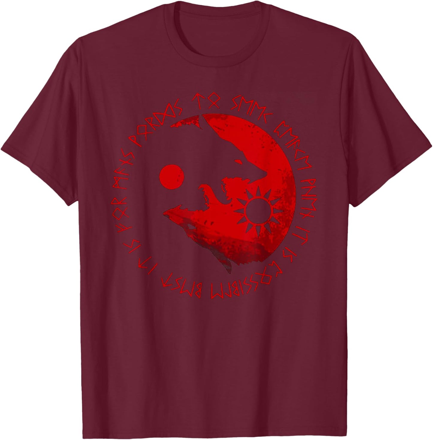 Sons Of Fenrir - Skoll und Hati Norse Wolf Rune T-Shirt - T-Shirt | Maroon