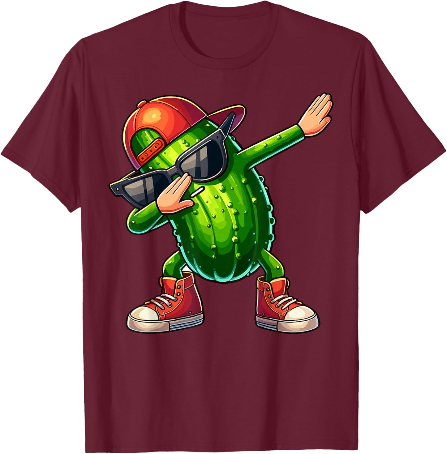 Dabbing Pickle Dancing Cucumber Lover Funny Pickle T-Shirt - T-Shirt | Maroon