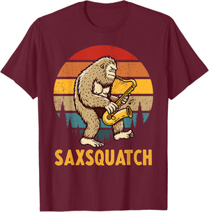 Funny Bigfoot Saxophone Player Marching Band Saxsquatch T-Shirt - T-Shirt | Maroon