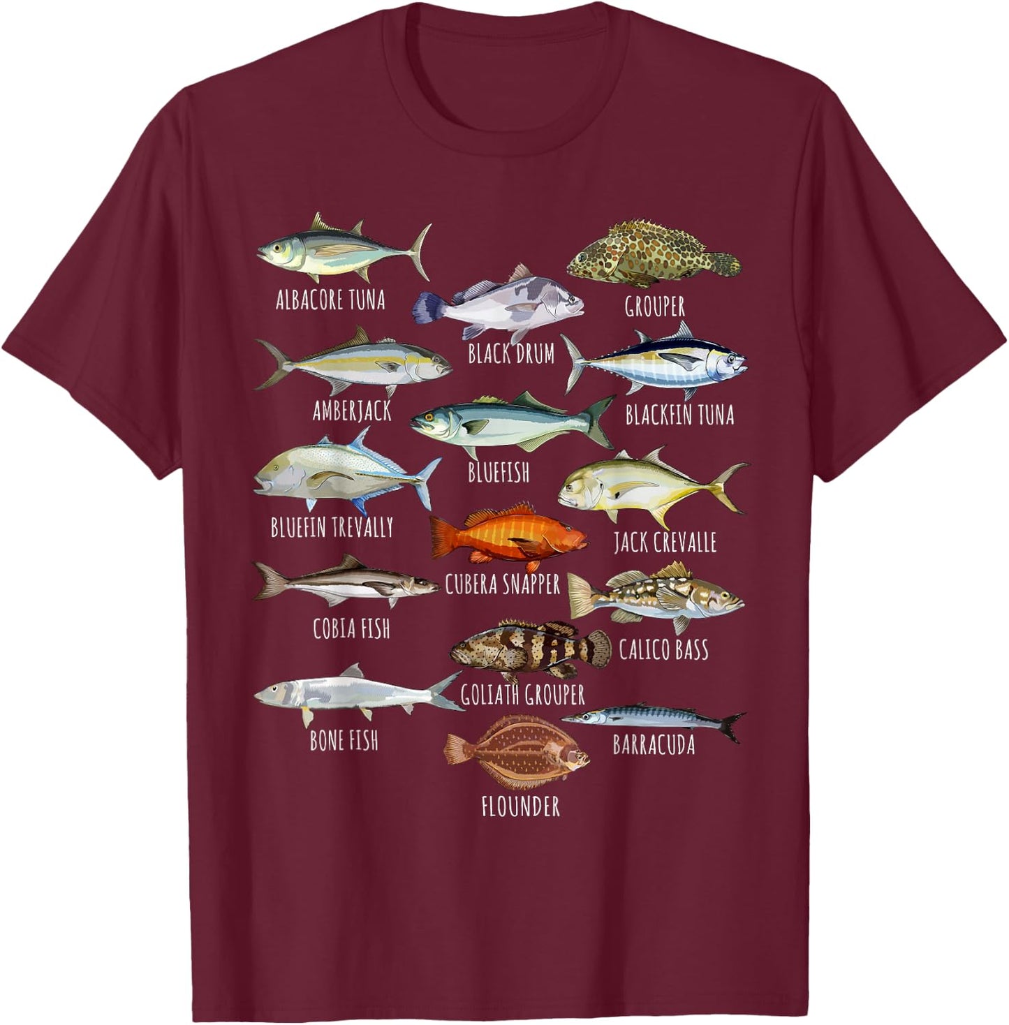 Fish Species Biology Types of Saltwater Fish Fishing Small T-Shirt - T-Shirt | Maroon