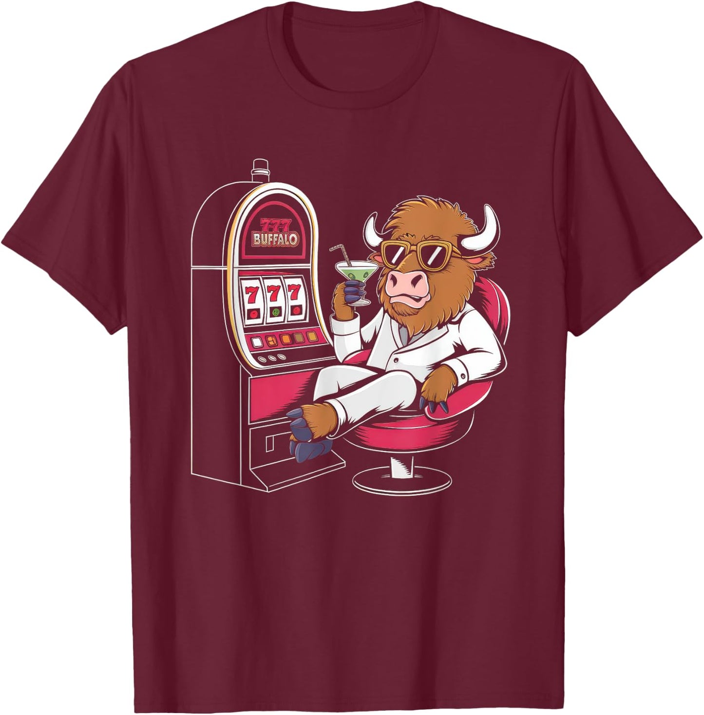 Lucky Buffalo Casino Slot Machine Gambling Gift Gambler T-Shirt - T-Shirt | Maroon