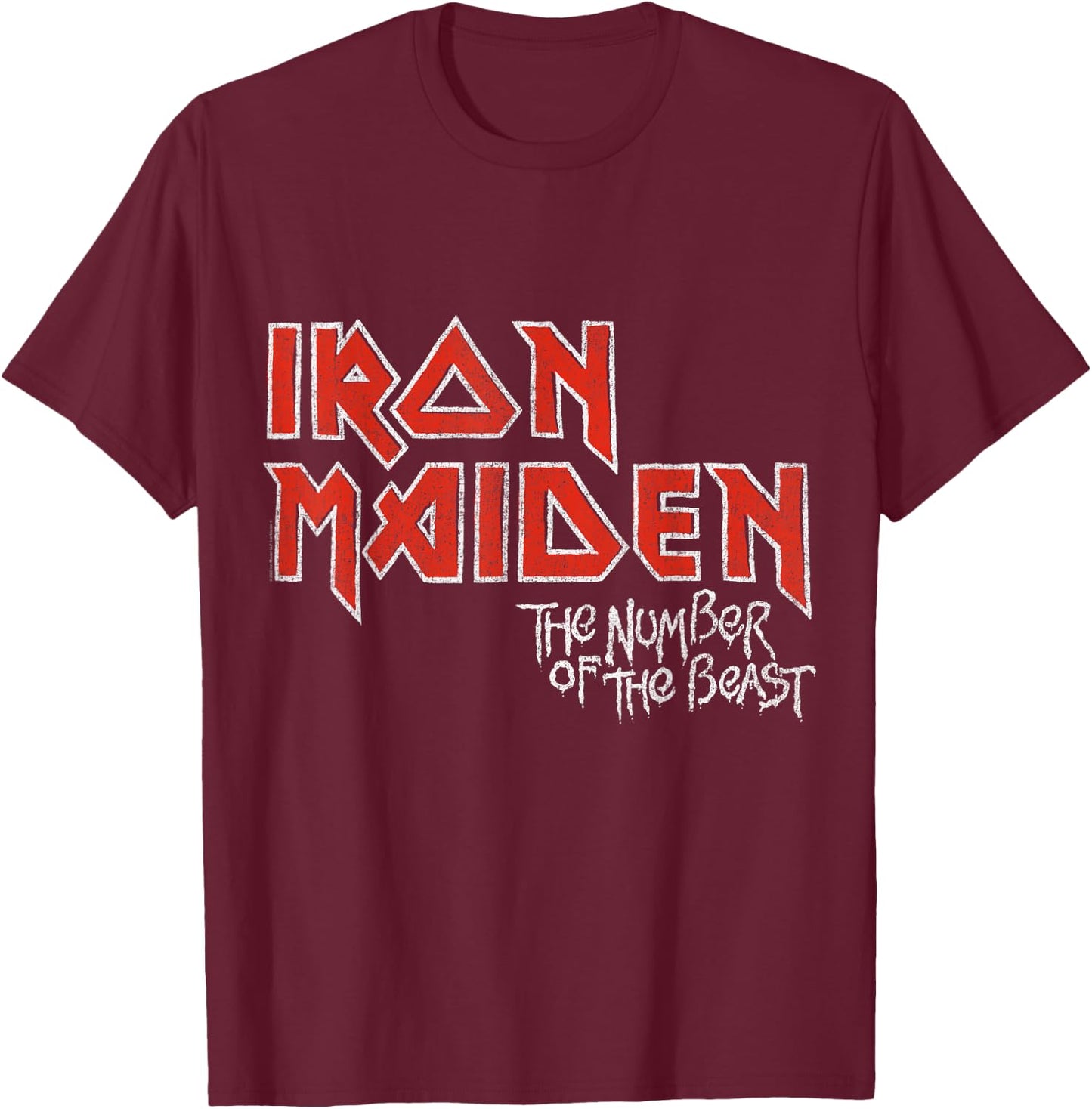 Iron Maiden_Vintage Stacked NOTB Logo T-Shirt - T-Shirt | Maroon