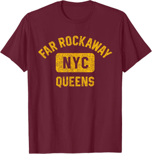 Far Rockaway Queens NYC Gym Style Distressed Amber Print T-Shirt - T-Shirt | Maroon
