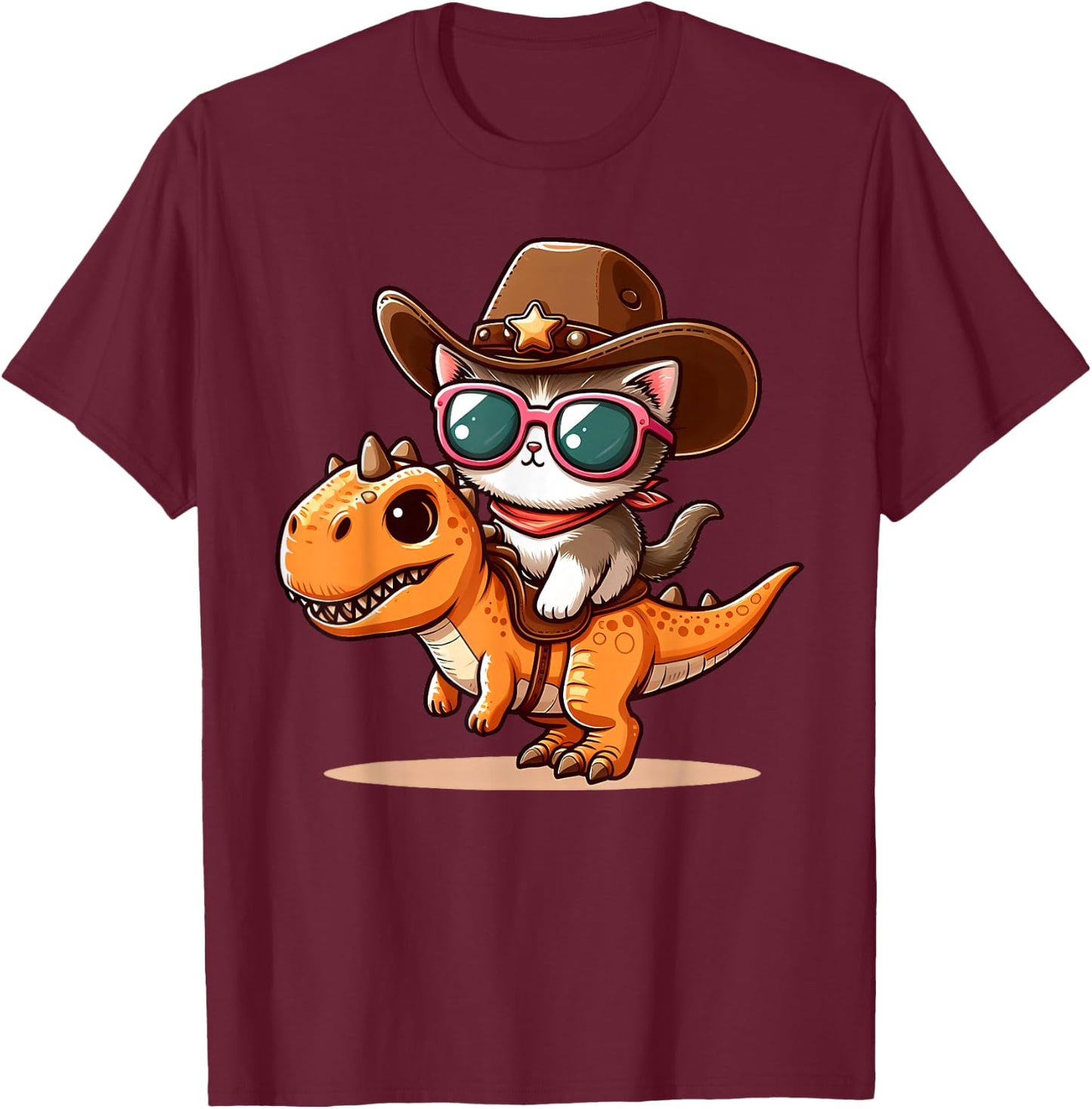 Dinosaur and Cat, T-Rex, Cat Owners T-Shirt - T-Shirt | Maroon