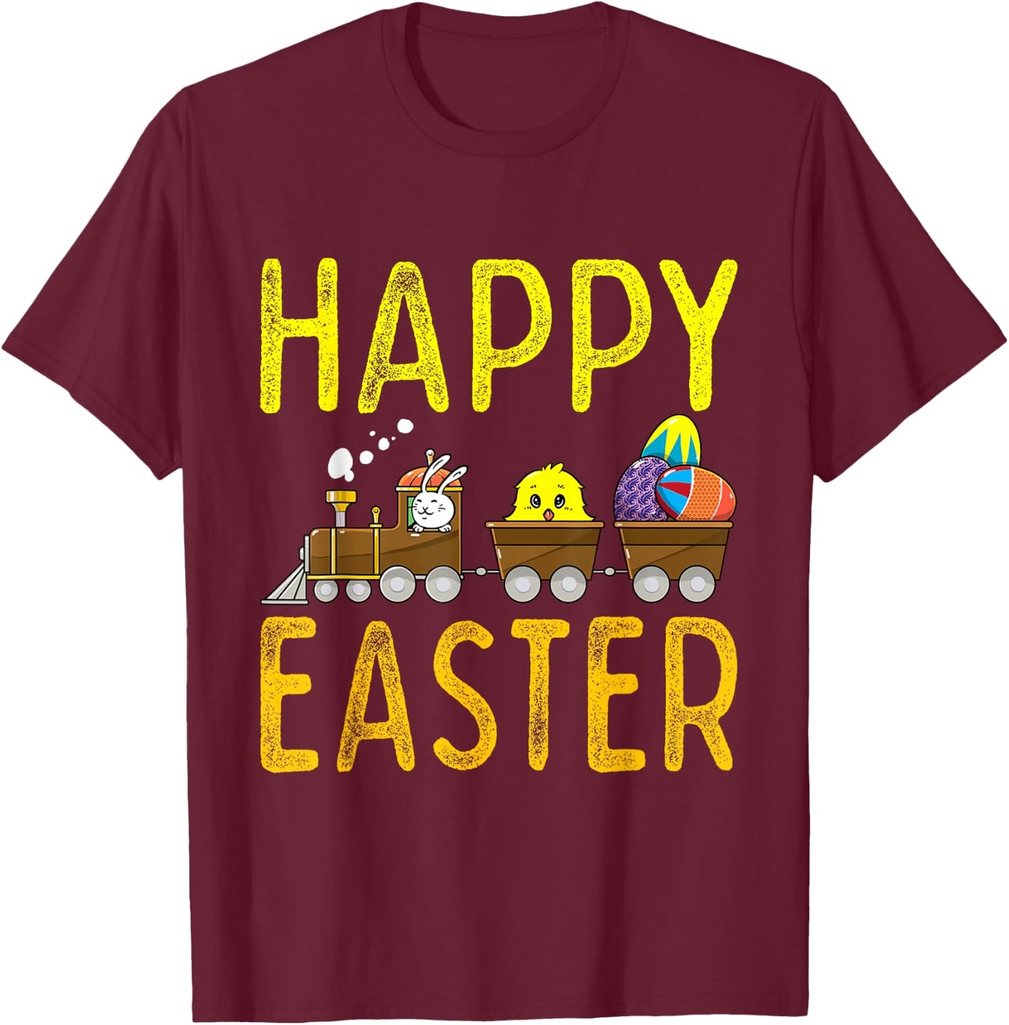 Happy Easter Train Bunny Chick Eggs Cute Boys Kids Toddlers T-Shirt - T-Shirt | Maroon
