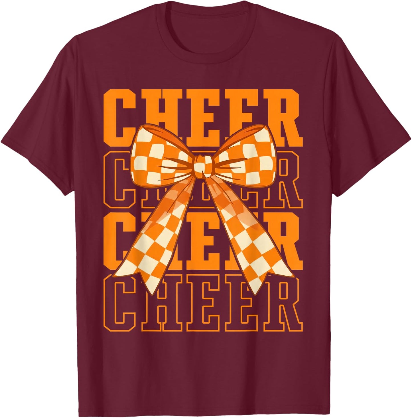 Coquette Orange Cheer Bow Sport Cheerleader Cheerleading T-Shirt - T-Shirt | Maroon