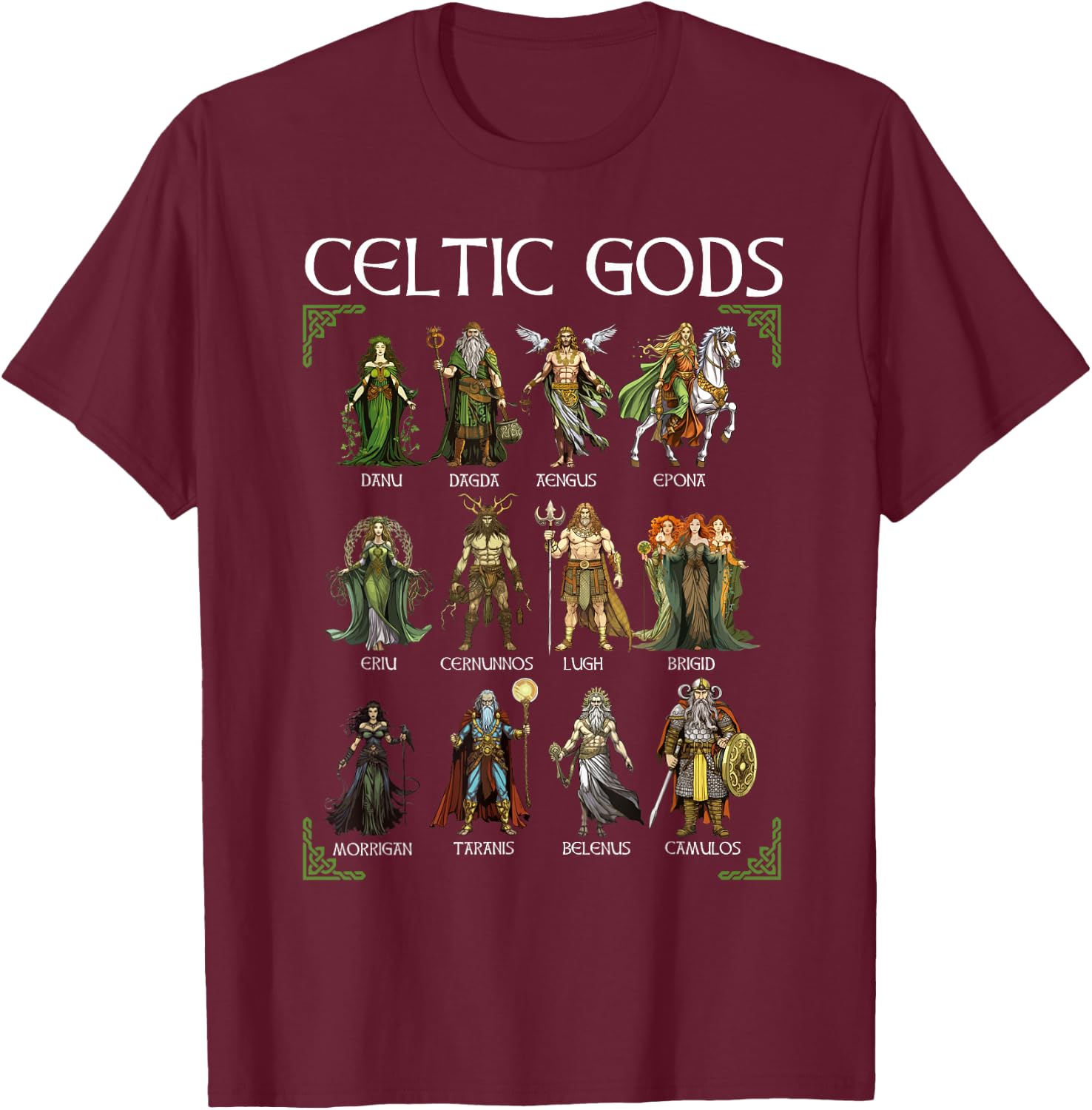 Celtic Mythology Viking Warrior Gods Nordic Irish Scottish , Black, S T-Shirt - T-Shirt | Maroon