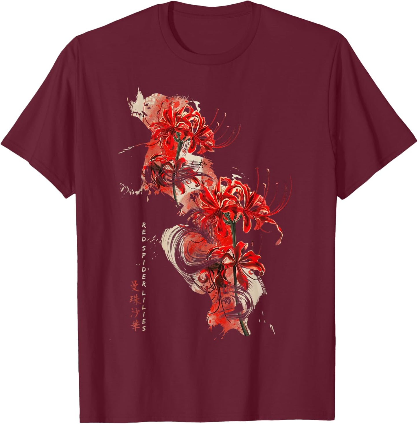 Retro Spider Lily in Soft Grunge Flower Pastel Goth Japanese , Black, S T-Shirt - T-Shirt | Maroon