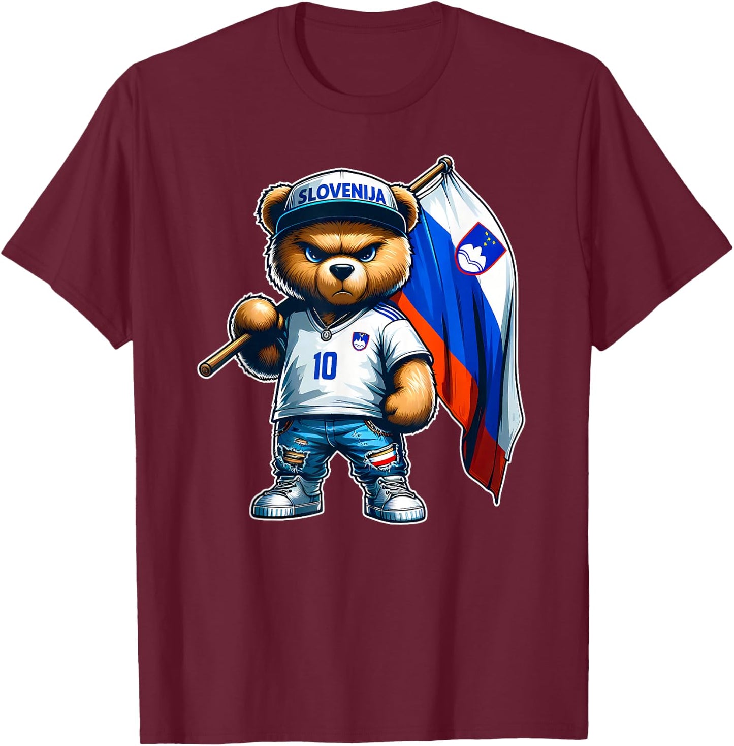 SLOVENIA Slovenian Flag Proud Teddy Bear Slovenia , Black, S T-Shirt - T-Shirt | Maroon