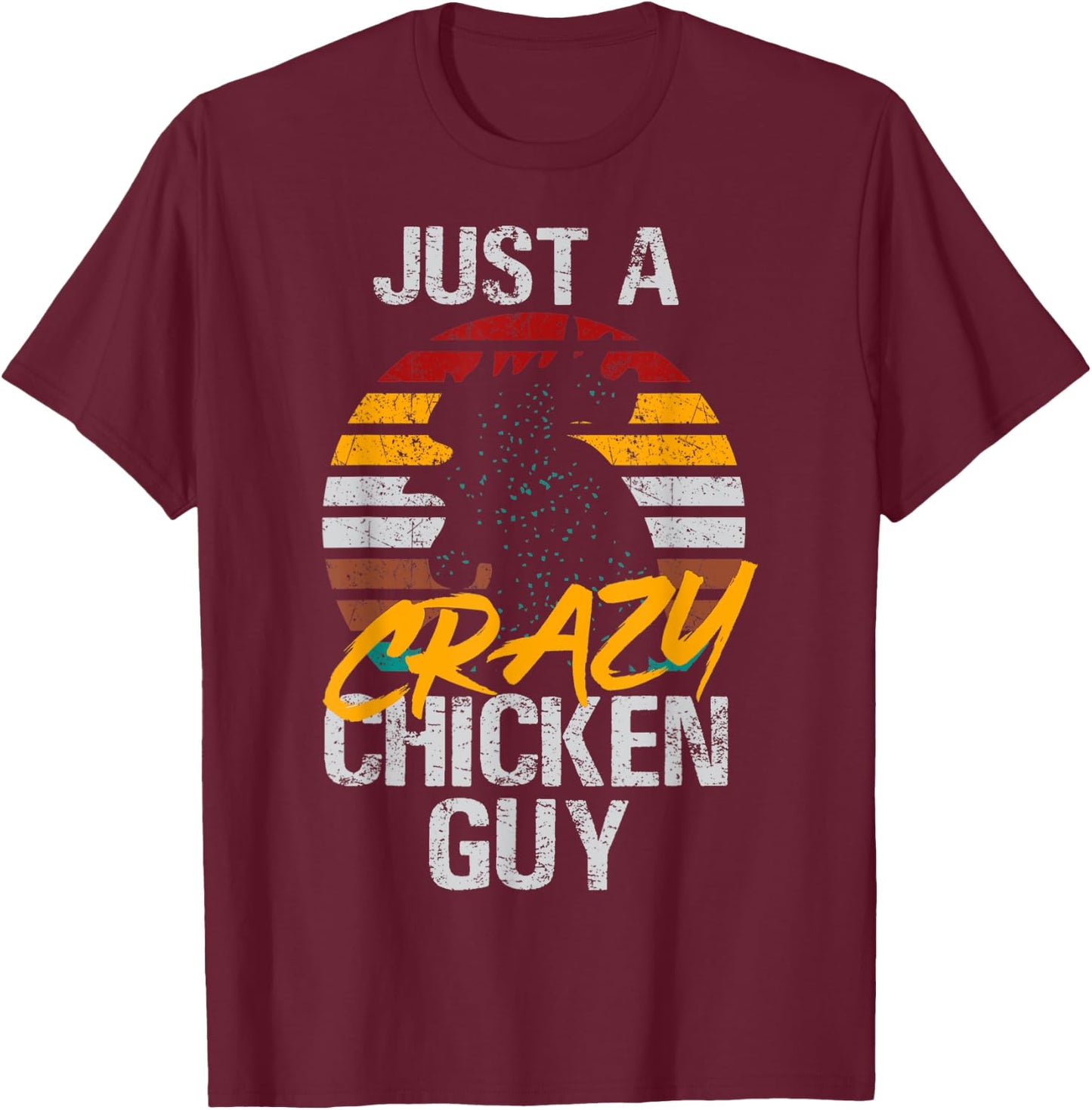 Crazy Chicken Guy Retro vintage T-Shirt - T-Shirt | Maroon