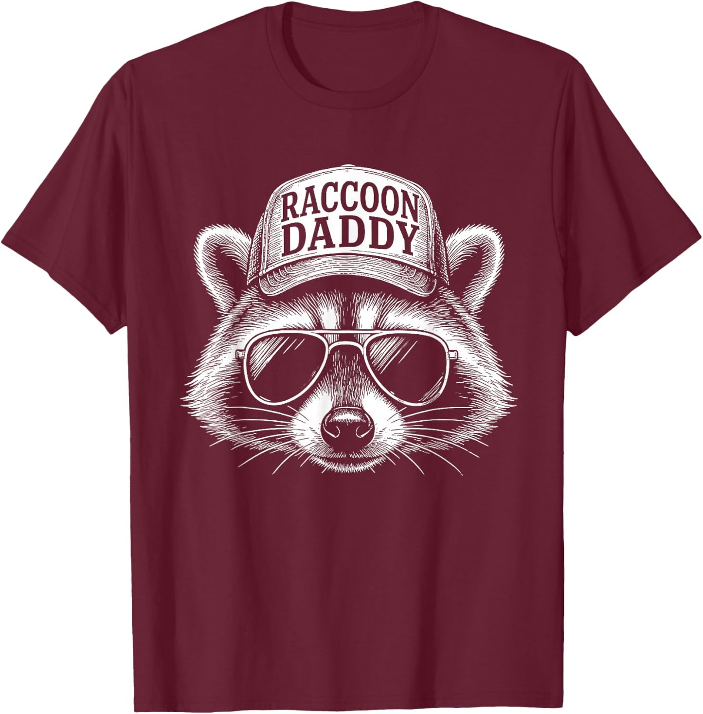 Raccoon Daddy Papa Racoon Fathers Day Dad Cute Raccoons T-Shirt - T-Shirt | Maroon