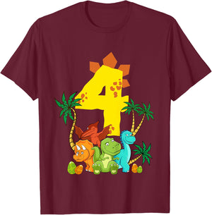 Children's 4 Years Birthday Boy Dinosaur Party Dino I Am 4 , black T-Shirt - T-Shirt | Maroon