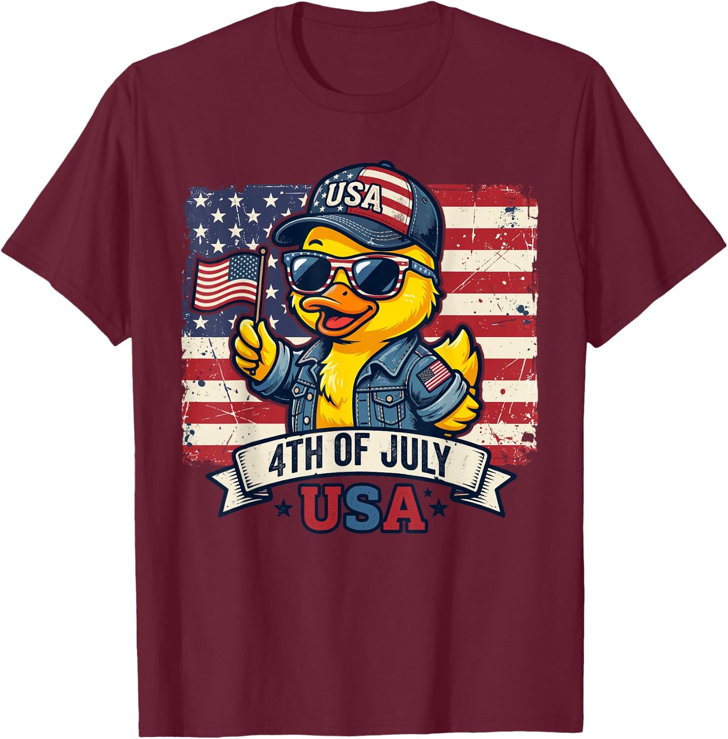 July 4th Shirts , Cool American Flag Rubber Duck T-Shirt - T-Shirt | Maroon