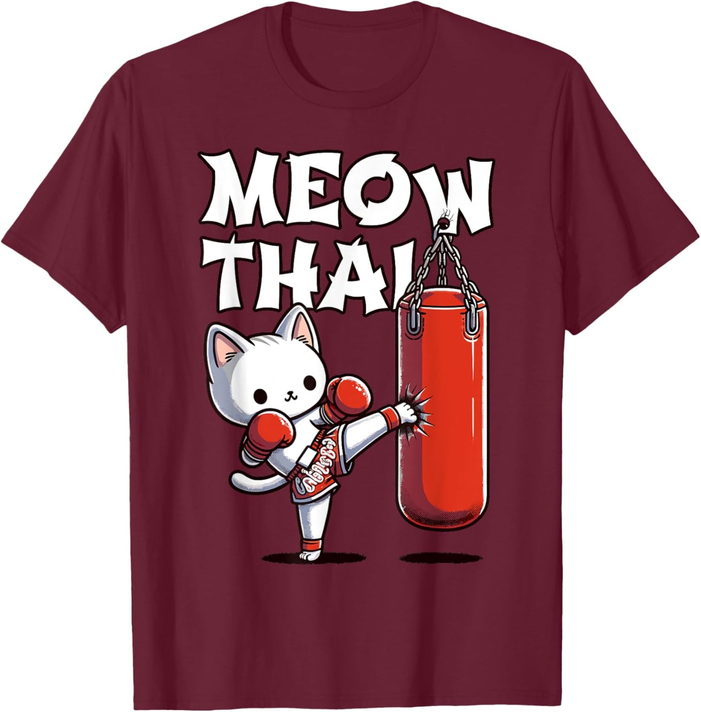 Muay Thai Cat, Meow Thai | Thai Boxing For Youth | Muay Thai T-Shirt - T-Shirt | Maroon
