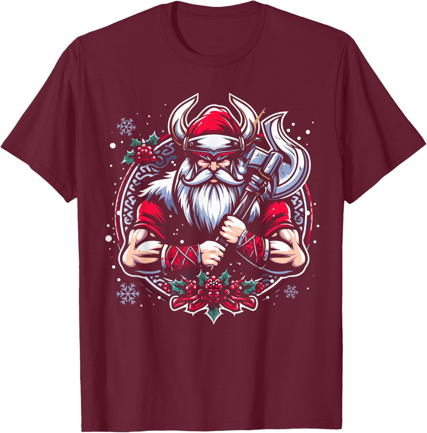 Christmas Santa Viking Scandinavia Warrior Nordic Decoration T-Shirt - T-Shirt | Maroon
