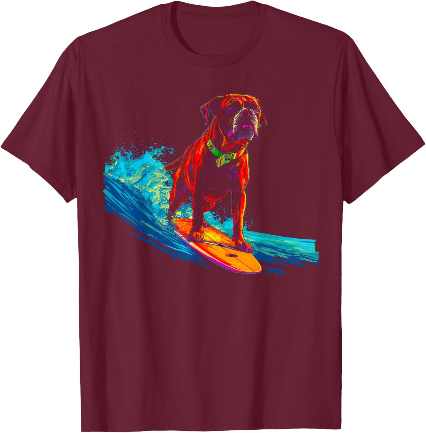 Boxer Dog Surf T-Shirt - T-Shirt | Maroon