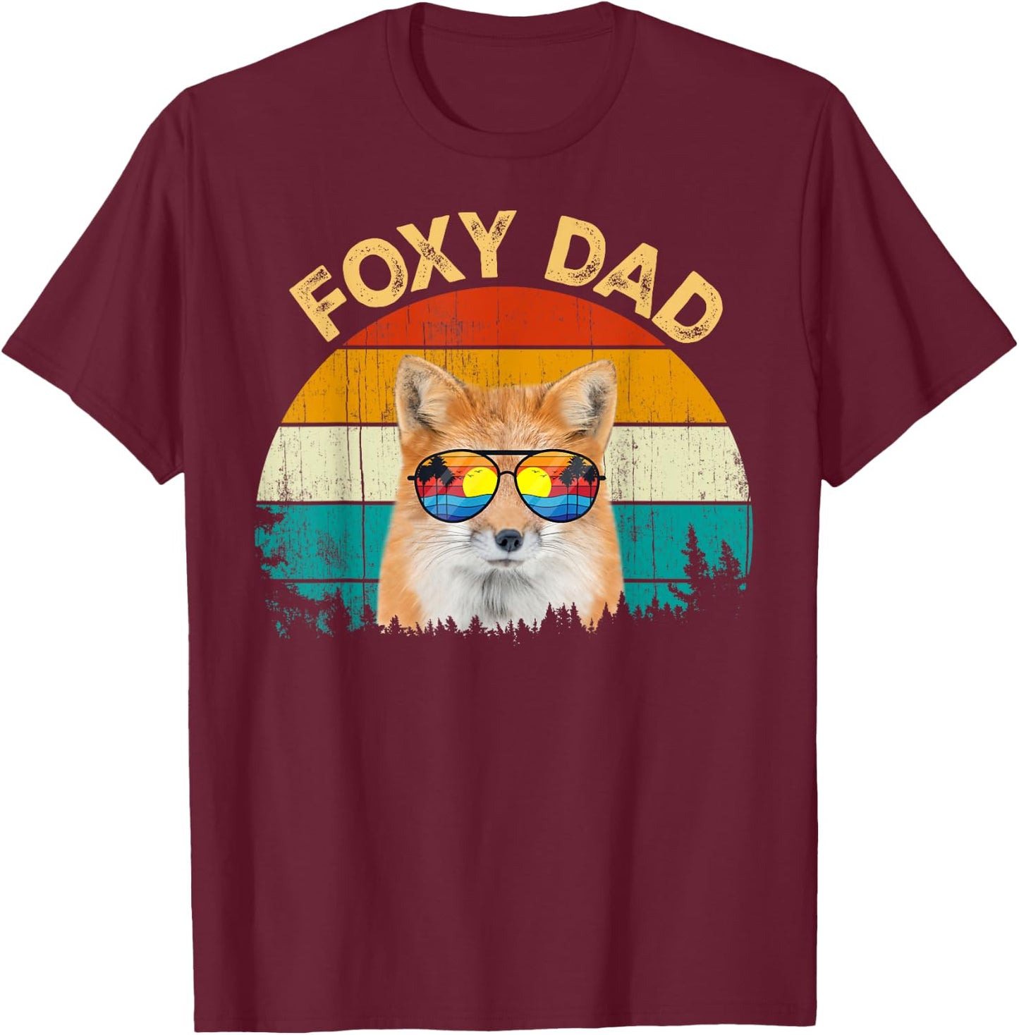 Vintage Retro Summer Vacation Beach Sunglass Animal Foxy Dad T-Shirt - T-Shirt | Maroon
