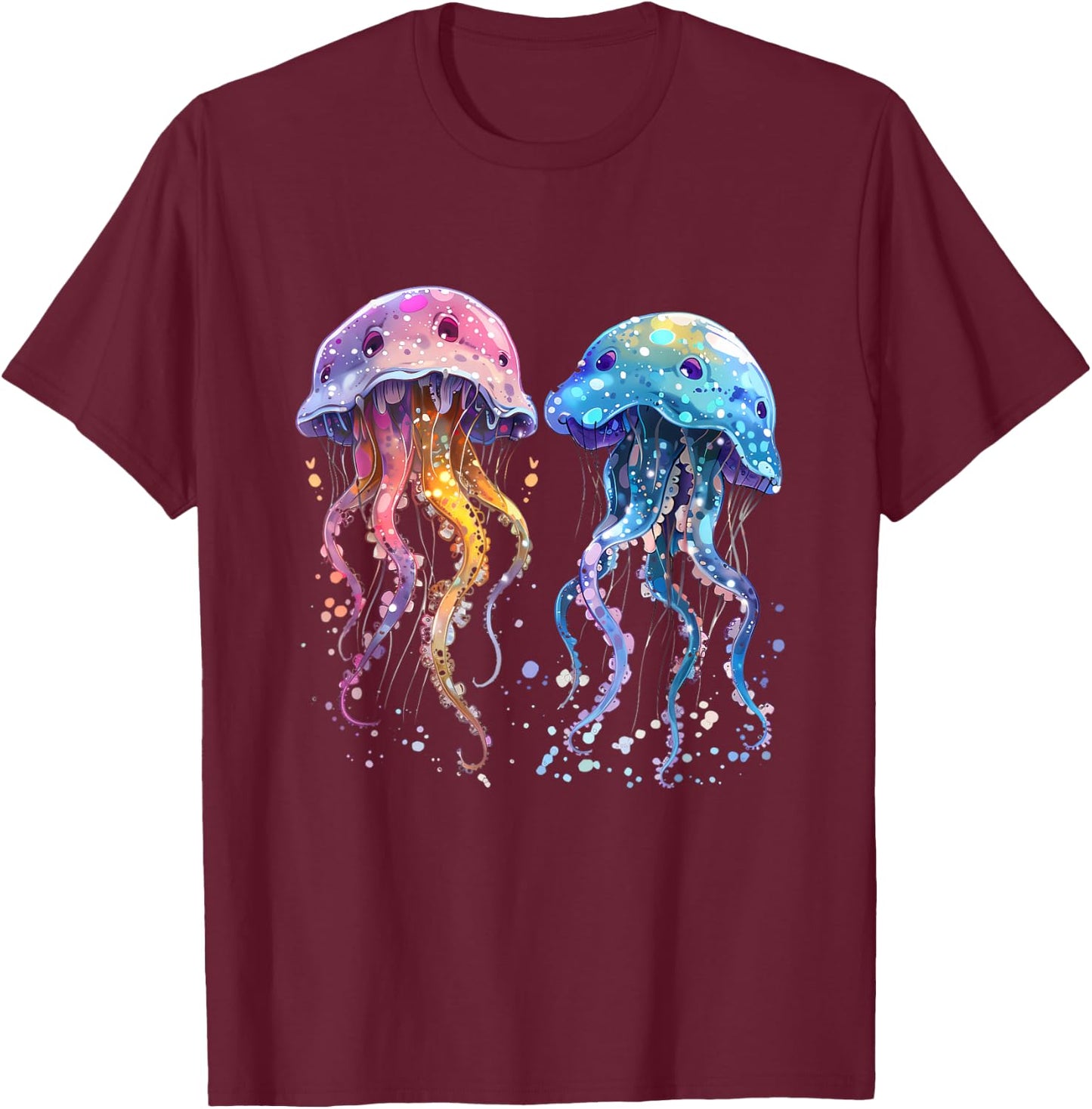 Jellyfish Marine Mammal Artwork Sea Ocean Jellyfish Motif T-Shirt - T-Shirt | Maroon