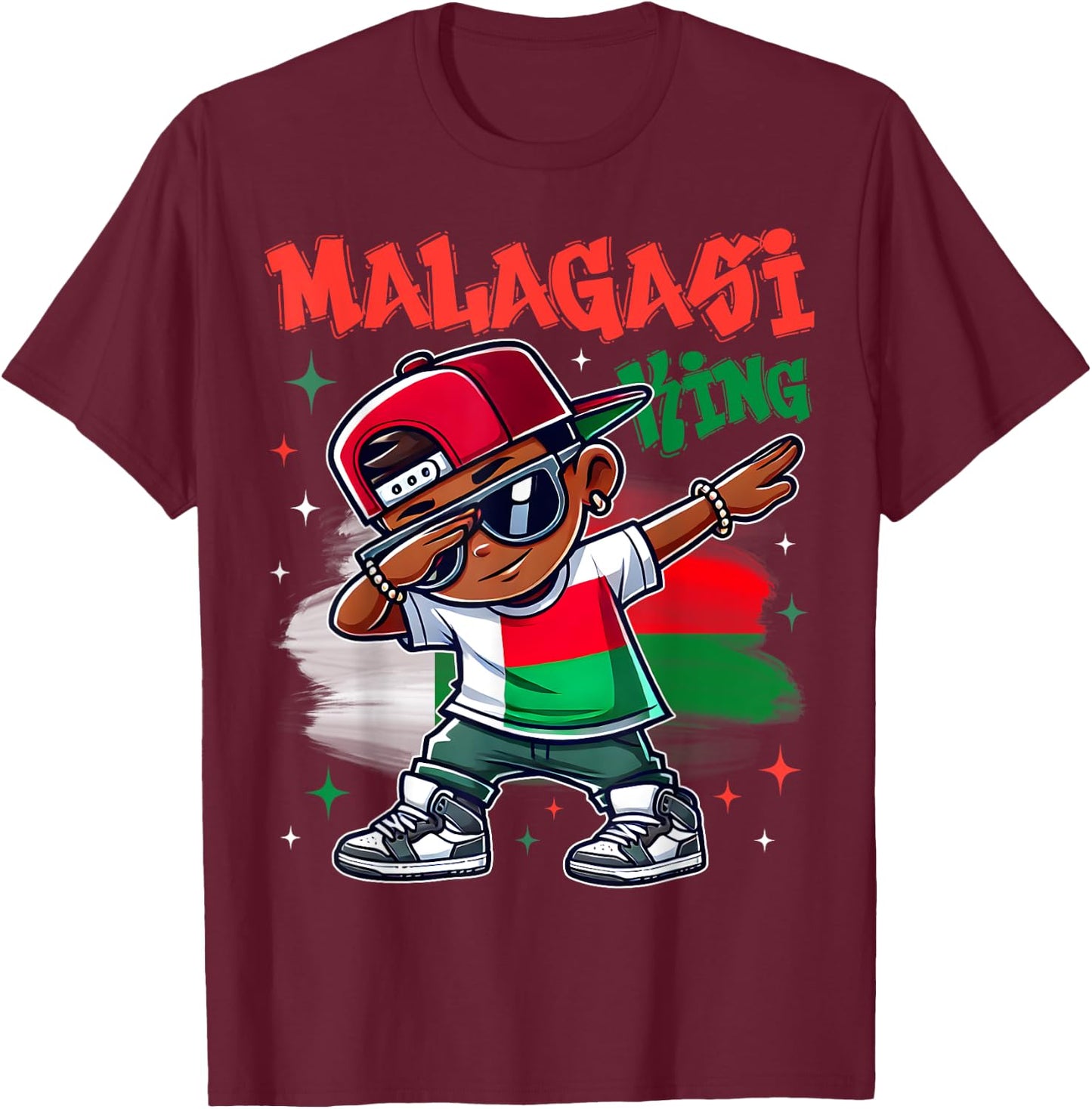 Malagasi King Flag Dabbing of Madagascar Pride for Kids T-Shirt - T-Shirt | Maroon