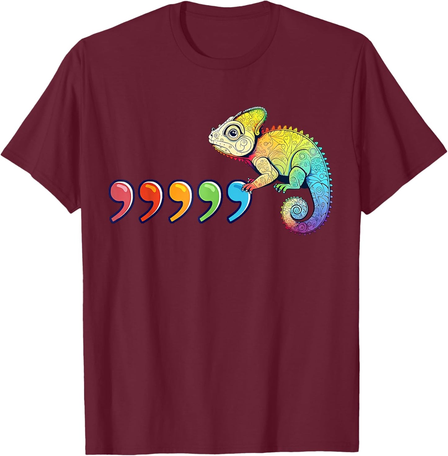 Comma Chameleon Funny 80's Throwback T-Shirt - T-Shirt | Maroon