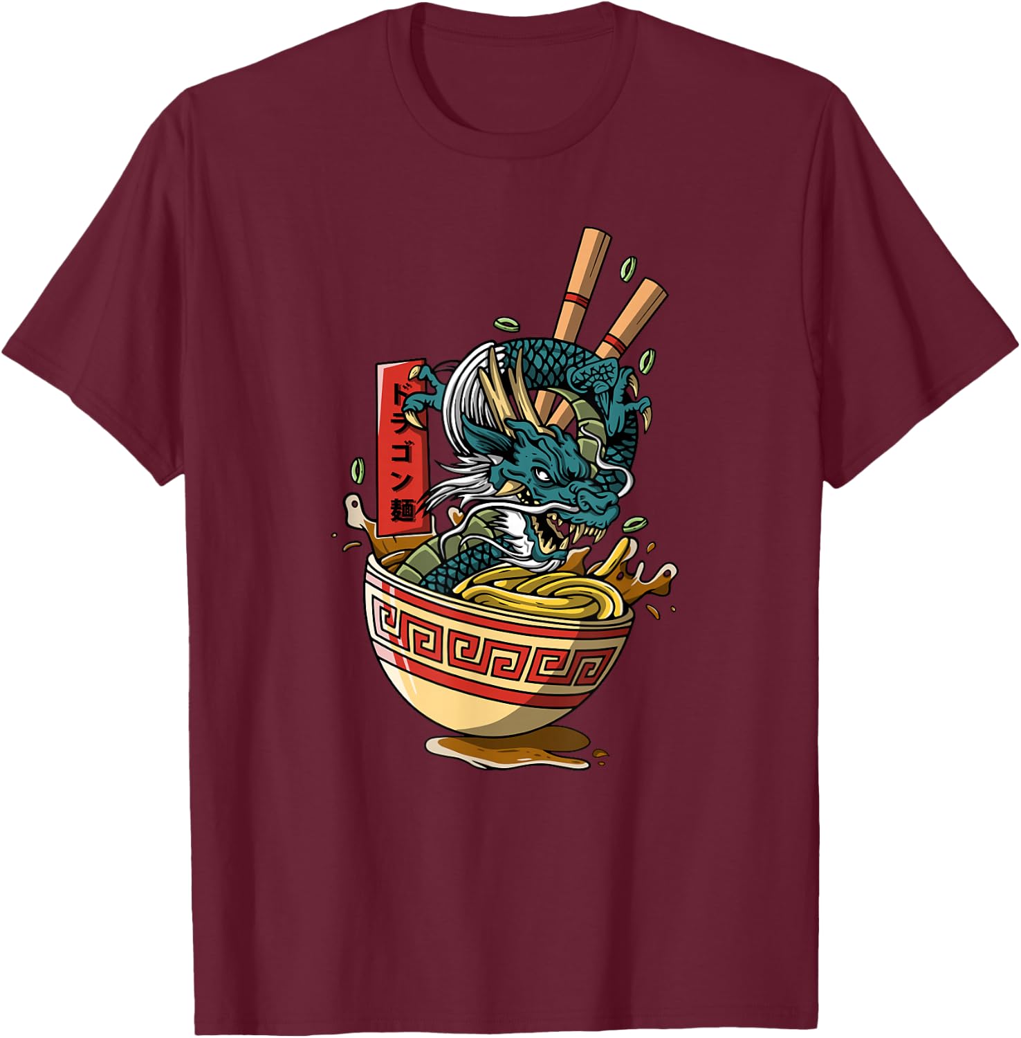 Great Ramen Dragon Kawaii Anime Noodle Japanese Ramen Party T-Shirt - T-Shirt | Maroon
