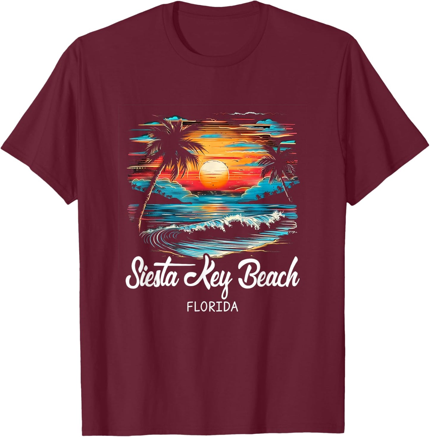 Family Vacation Retro Sunset Florida Siesta Key Beach T-Shirt - T-Shirt | Maroon