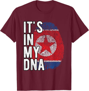 Funny it's in my DNA North Korea Flag Fingerprint , Black, S T-Shirt - T-Shirt | Maroon