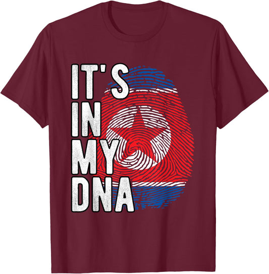 Funny it's in my DNA North Korea Flag Fingerprint , Black, S T-Shirt - T-Shirt | Maroon