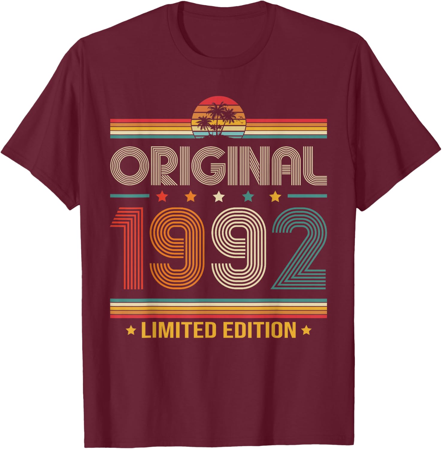 34th Birthday Gift Man Woman Original Vintage 1992 34 Years T-Shirt - T-Shirt | Maroon