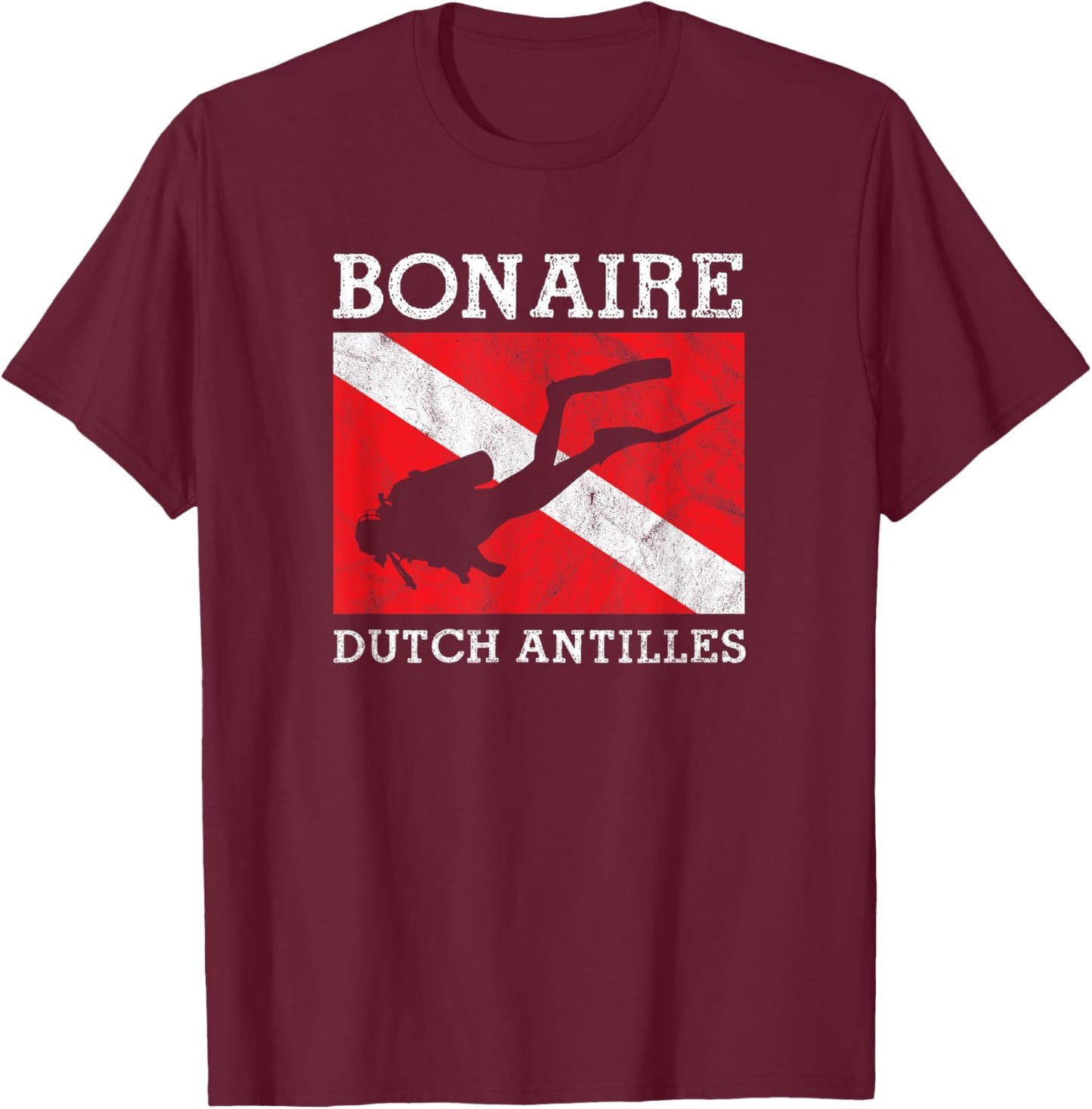 Vintage Bonaire Scuba Dive Flag Vacation Souvenir T-Shirt - T-Shirt | Maroon