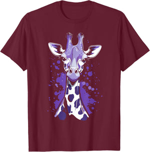 Giraffe with Purple Spots T-Shirt - T-Shirt | Maroon