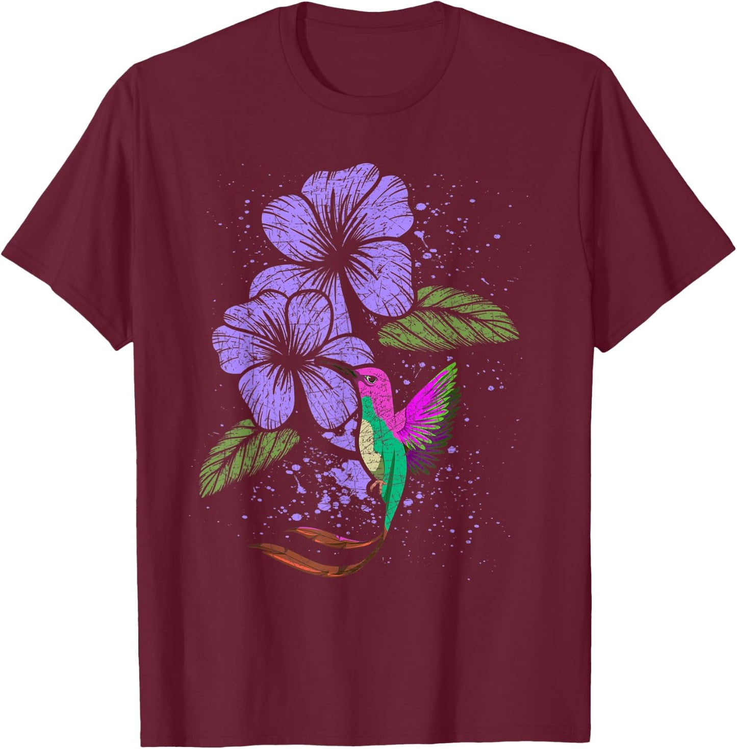Flowers Animal Pretty Bird Lover Vintage Floral Hummingbird T-Shirt - T-Shirt | Maroon