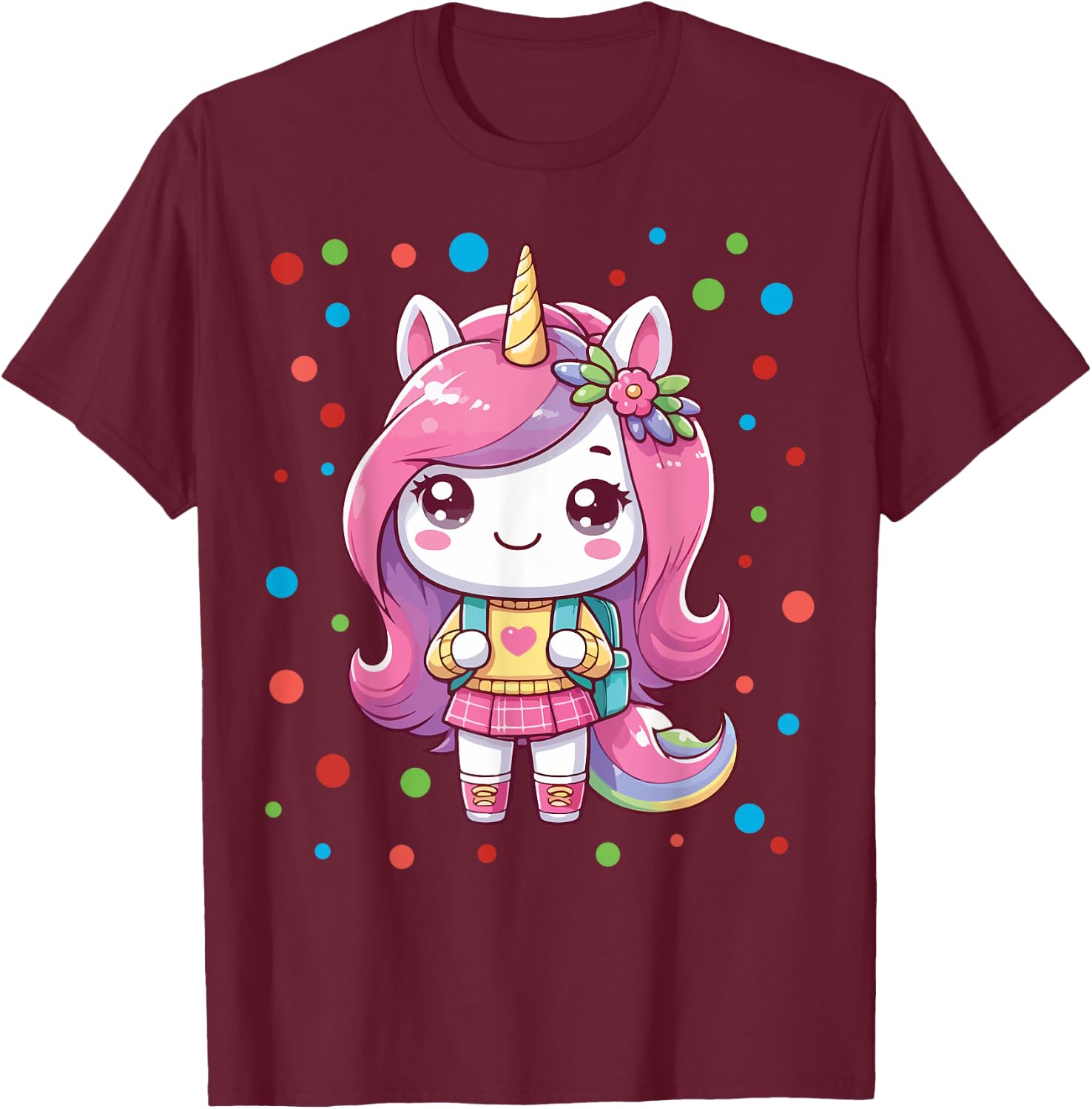 Happy Dot Day Unicorn Dots For Girls T-Shirt - T-Shirt | Maroon