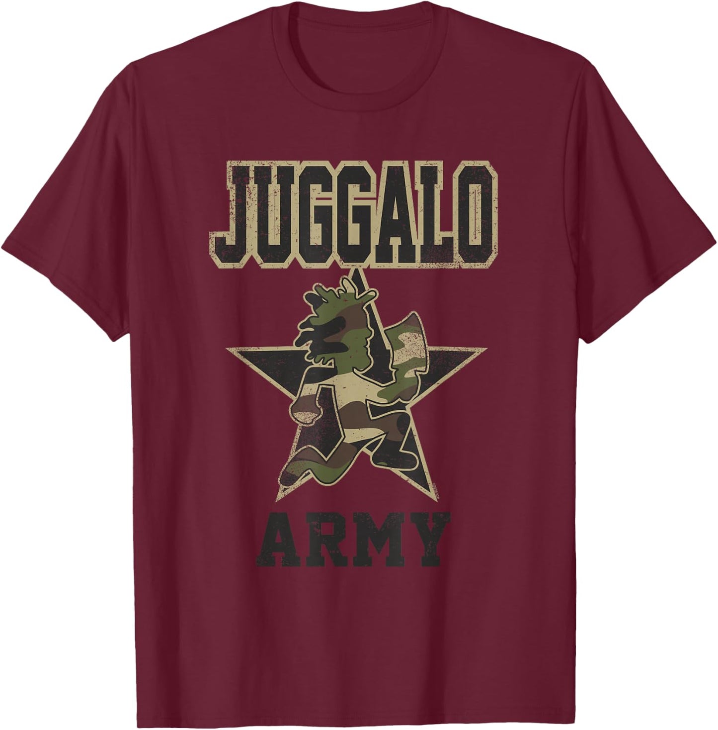 ICP Juggalo Army Hatchetman Camo Print Lettering Horrorcore T-Shirt - T-Shirt | Maroon