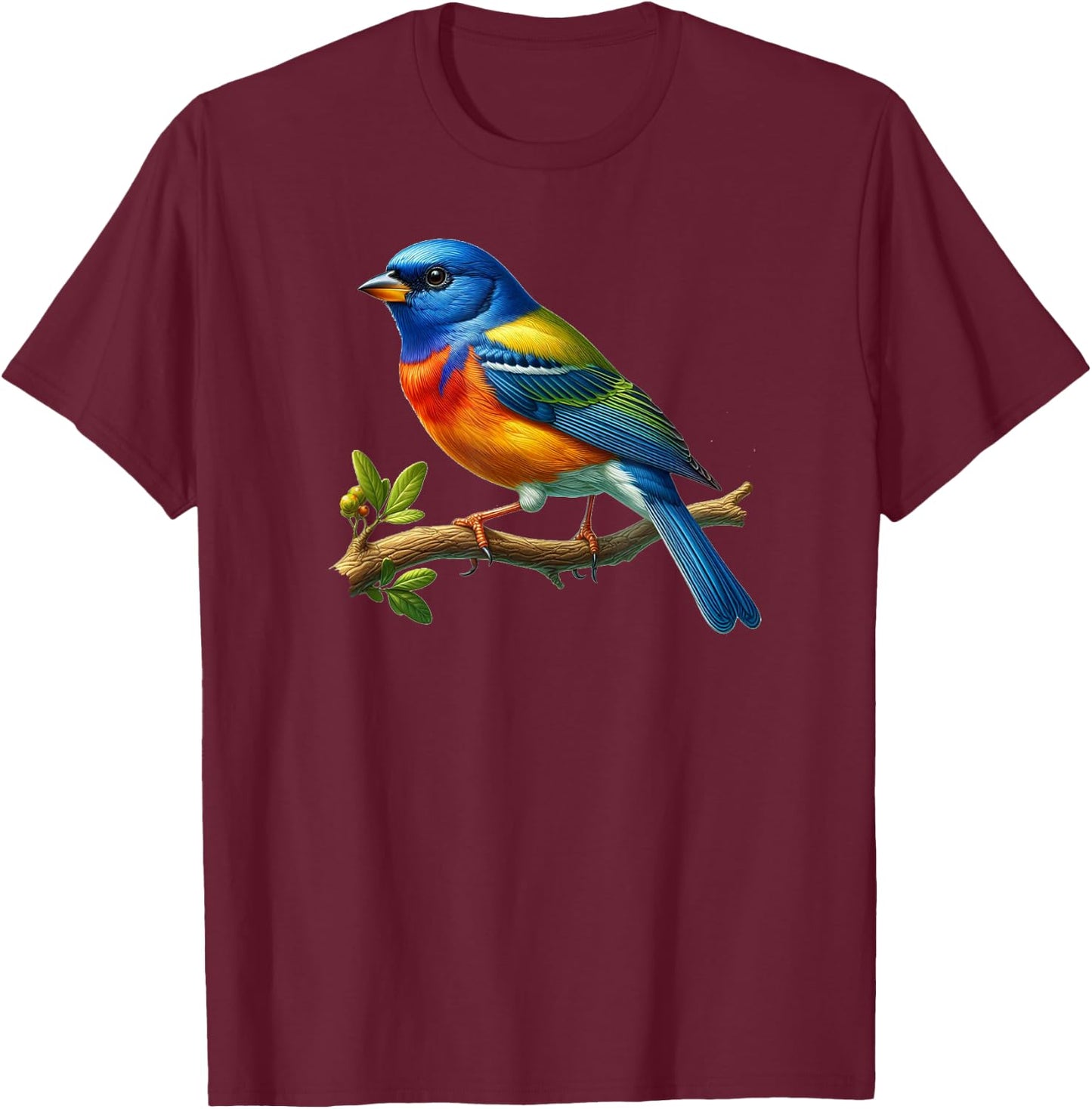 Bird Series. Painted Bunting. T-Shirt - T-Shirt | Maroon