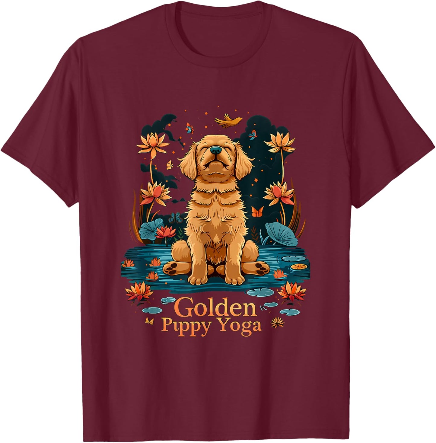 Golden Retriever Puppy Yoga Calming Lover Dog Mom Men Women Kids T-Shirt - T-Shirt | Maroon