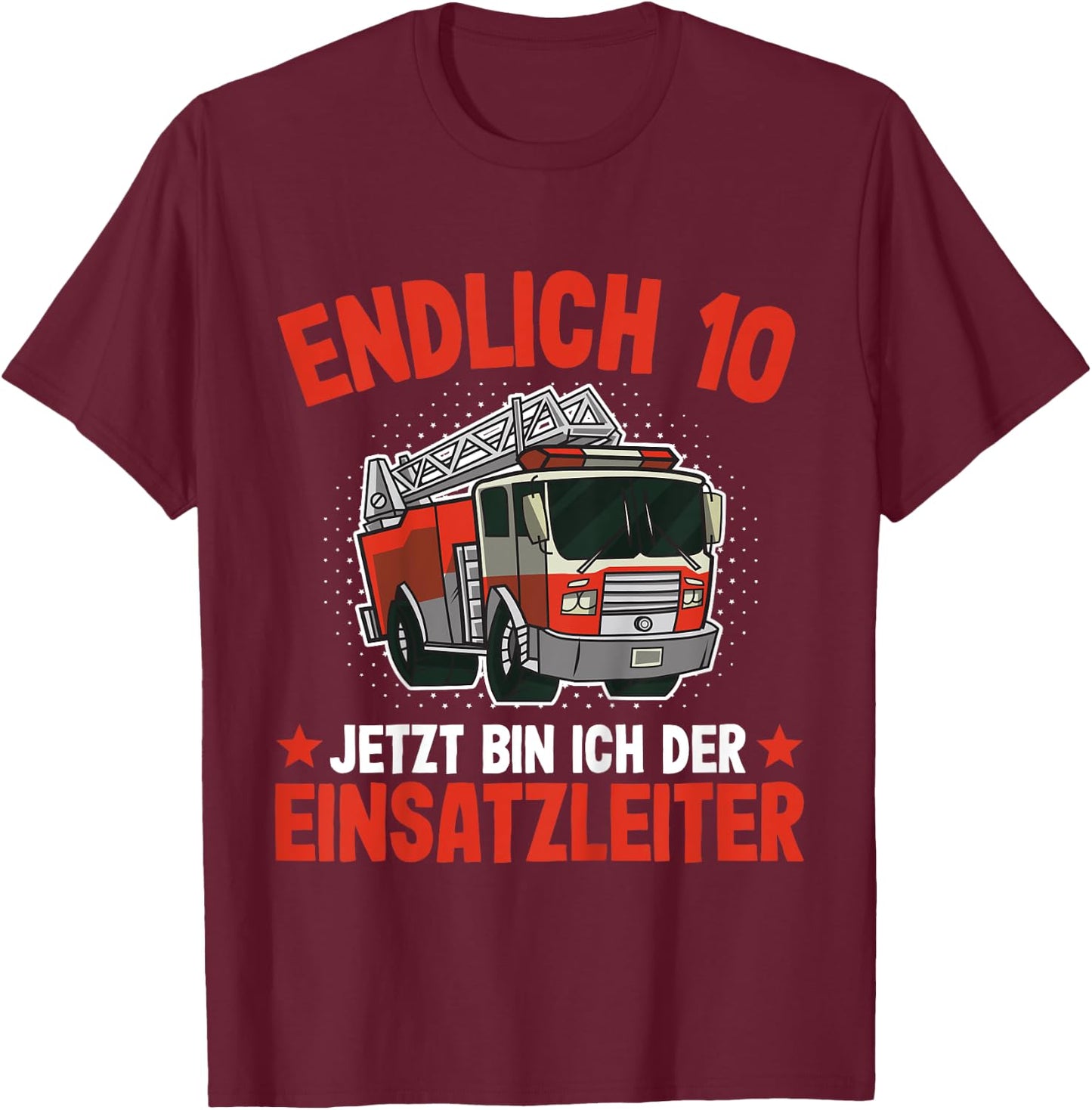 Children's Fire Brigade 10th Birthday Boy Fire Brigade, black, 80 T-Shirt - T-Shirt | Maroon