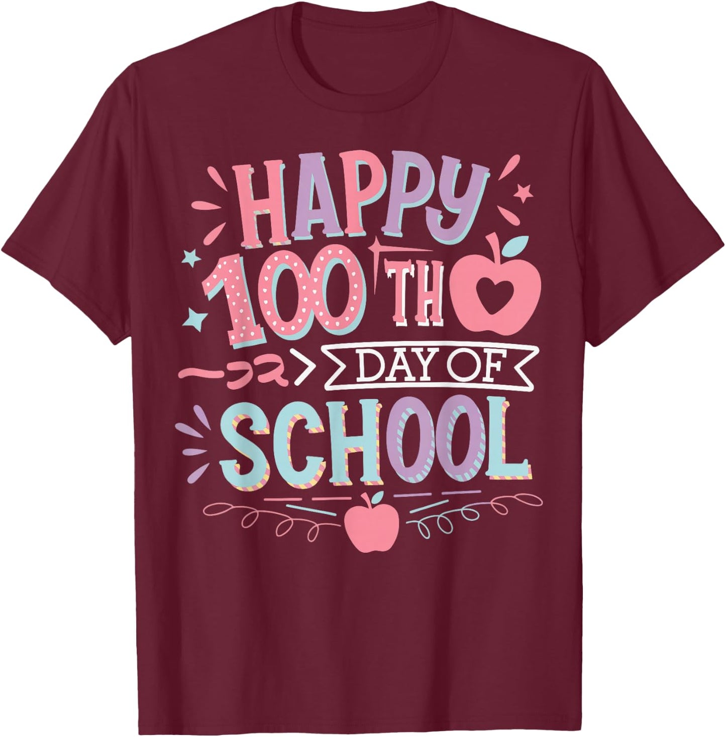 100 Days of School Dinosaur Elementary School Student Pupil T-Shirt - T-Shirt | Maroon