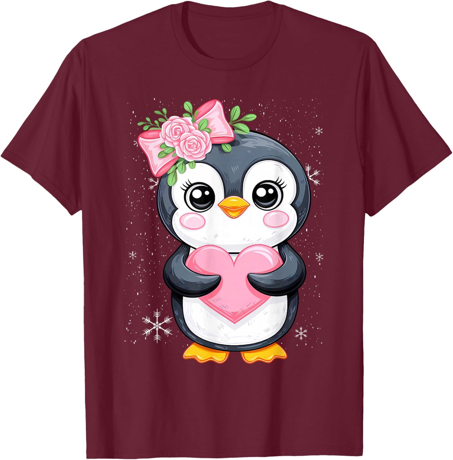 Penguin Lover Women Girl Kids T-Shirt - T-Shirt | Maroon