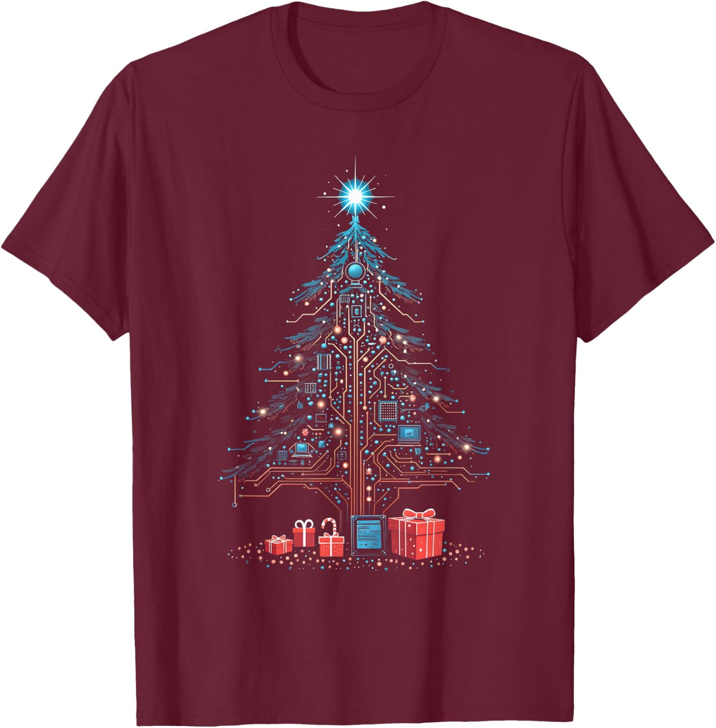 Circuits Christmas Tree Funny Tech Support IT Computer Geeks T-Shirt - T-Shirt | Maroon