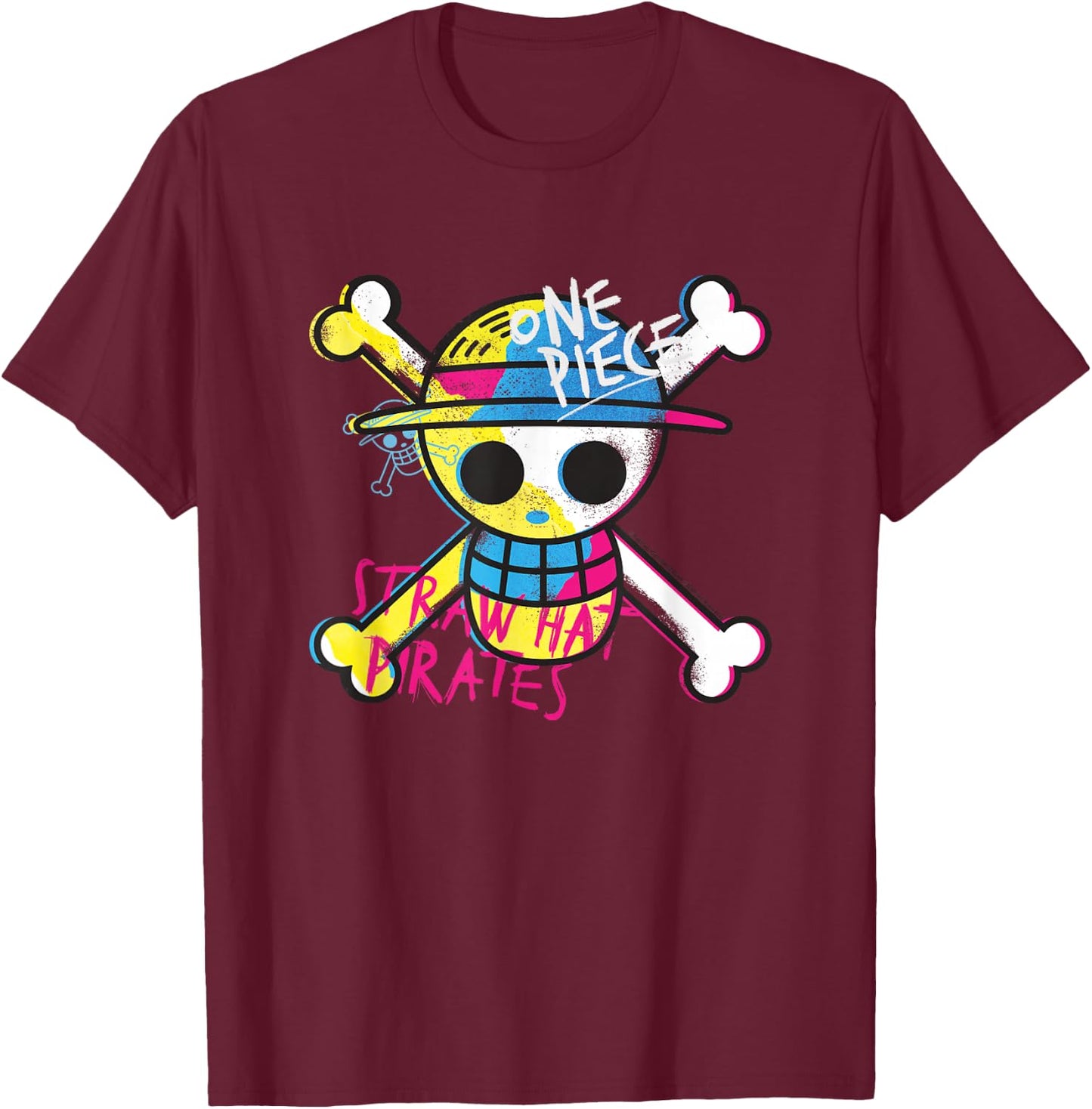One Piece Straw Hat Pirate Colour Logo Monkey D Luffy , blue T-Shirt - T-Shirt | Maroon