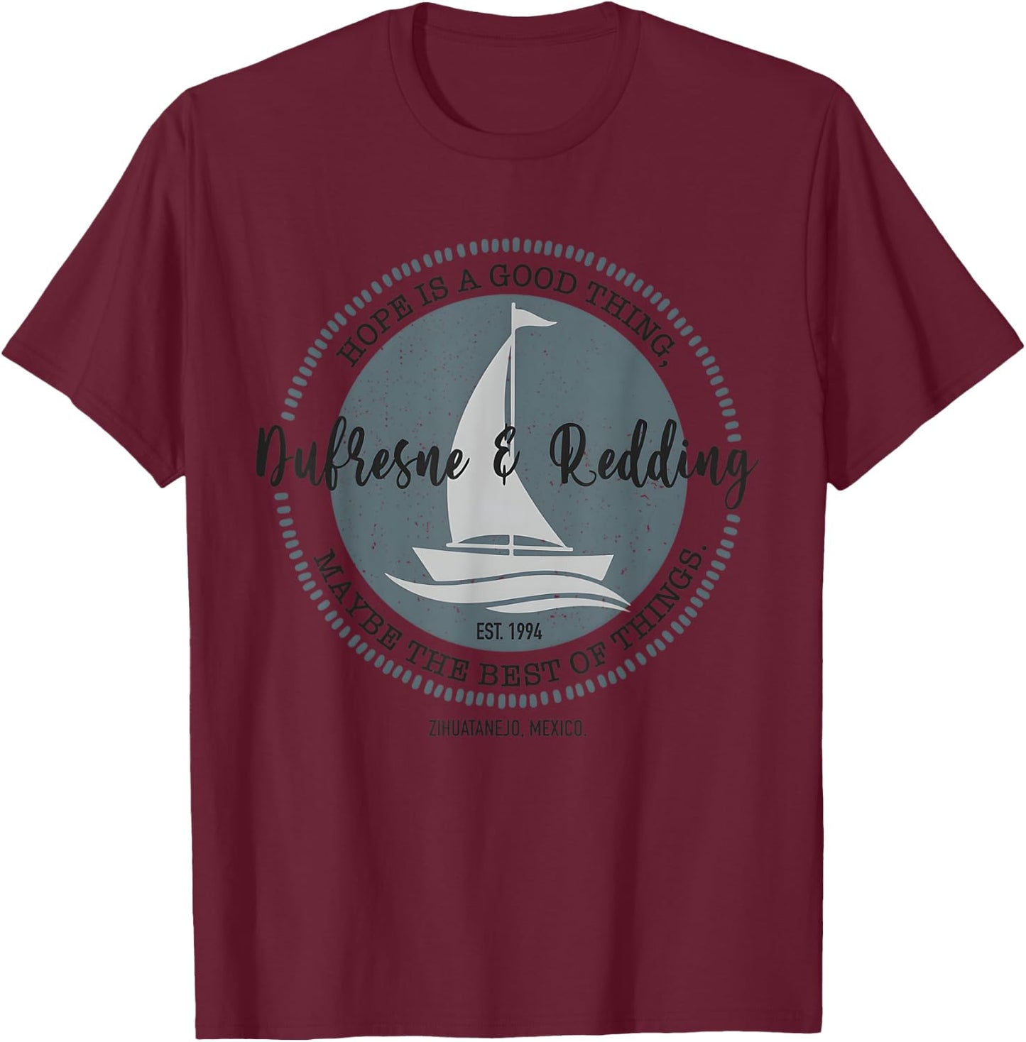 Redding And Fishing Dufresne Vintage Zihuatanejo Mexico T-Shirt - T-Shirt | Maroon