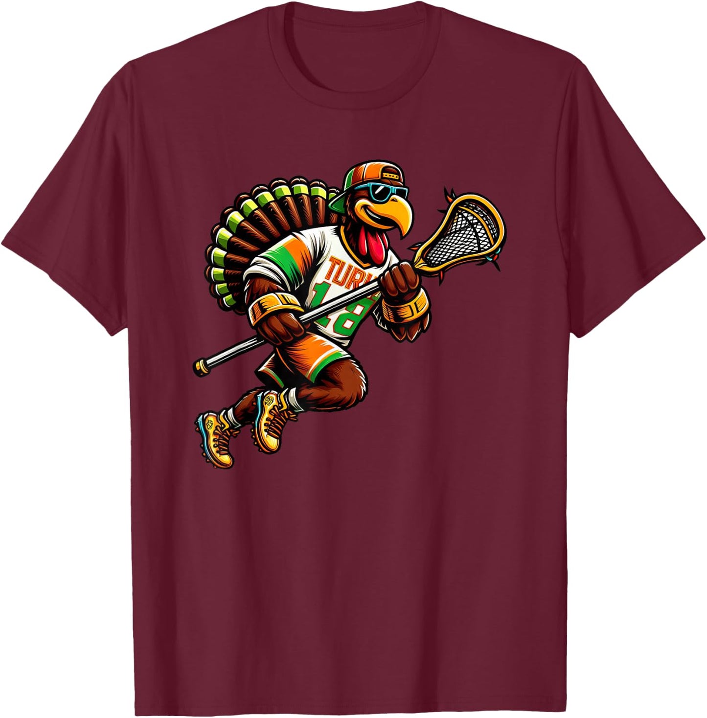 Funny Turkey Thanksgiving Lacrosse Kids T-Shirt - T-Shirt | Maroon