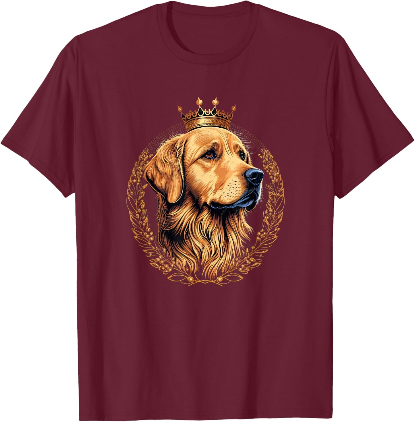 Funny Golden Retriever with a Golden Crown T-Shirt - T-Shirt | Maroon