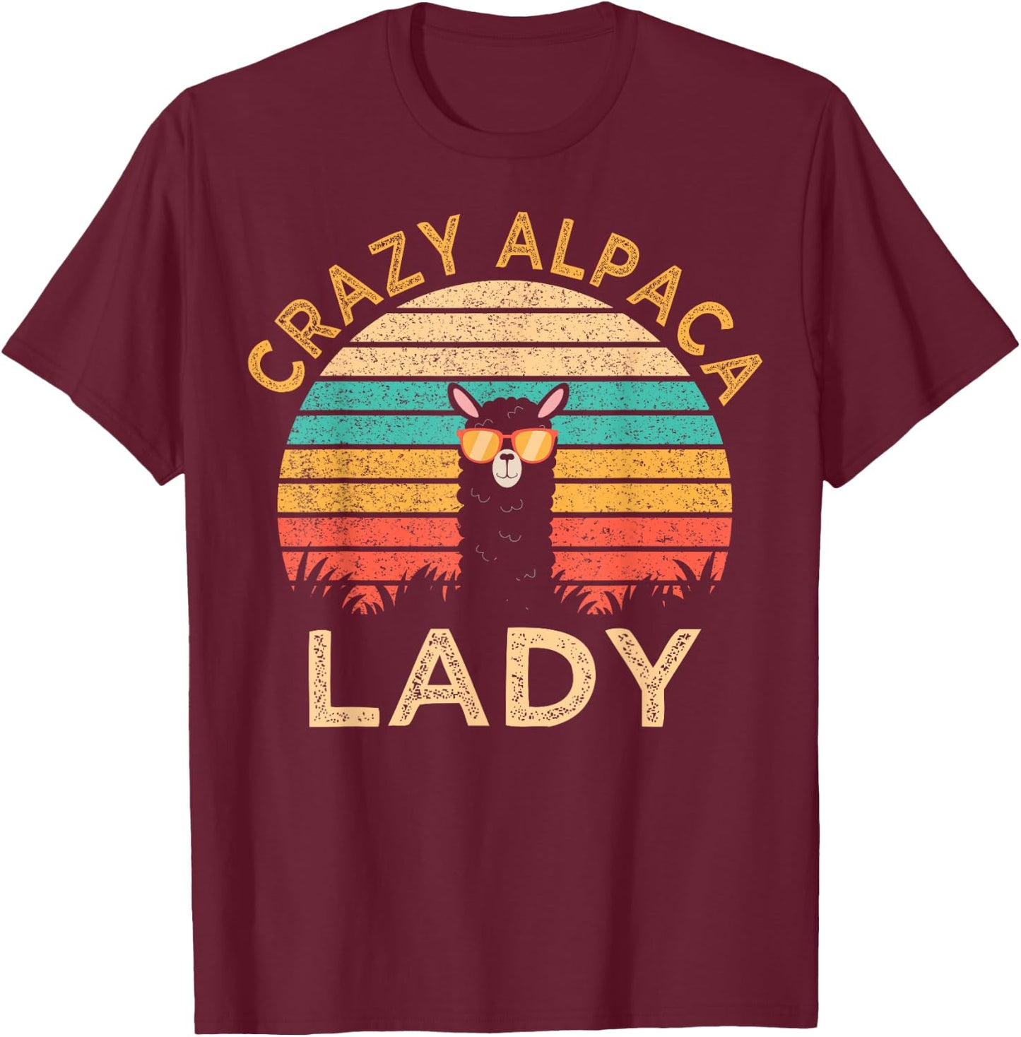 Crazy Alpaca Lady Funny Alpaca Wearing Sunglasses Farmer T-Shirt - T-Shirt | Maroon