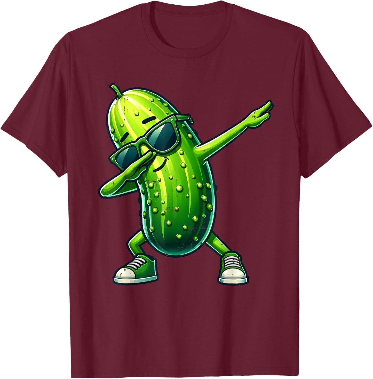 Pickle Dabbing Funny Dancing Cucumber Boys Girls Kids , Black, S T-Shirt - T-Shirt | Maroon
